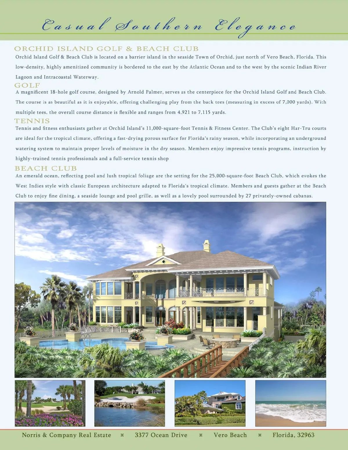 Cover of the 2007 Norris & Company / McDonald Properties original folio, pre-build architect's rendering of 211 Beachside Drive with the Orchid Island community description