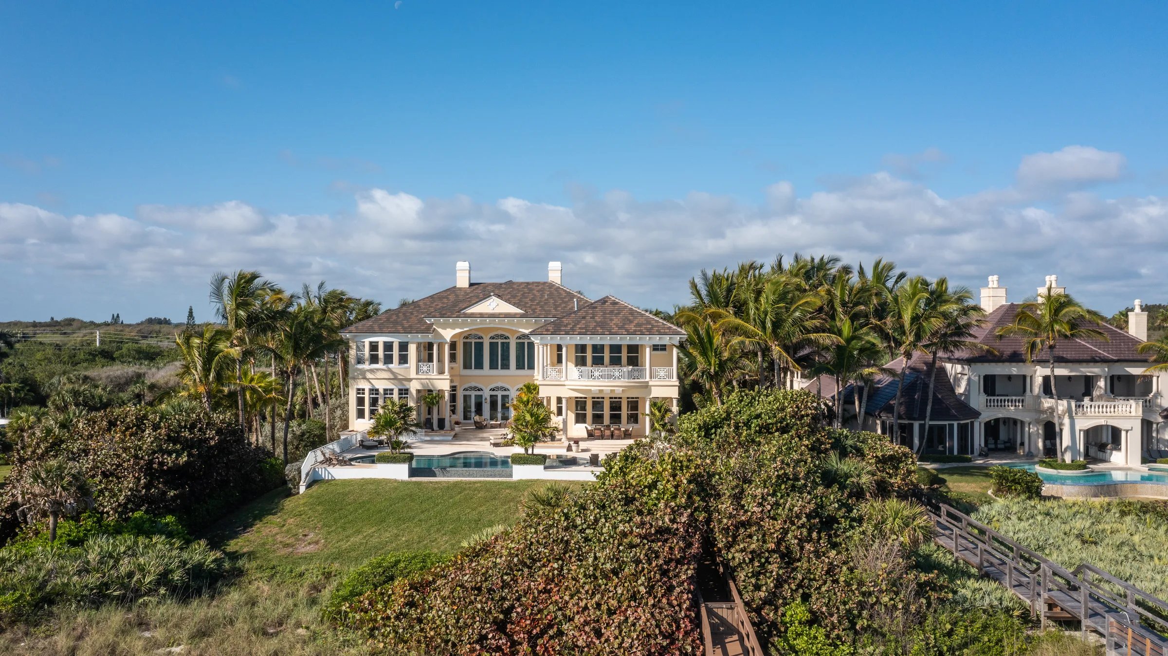 Aerial framed by palms