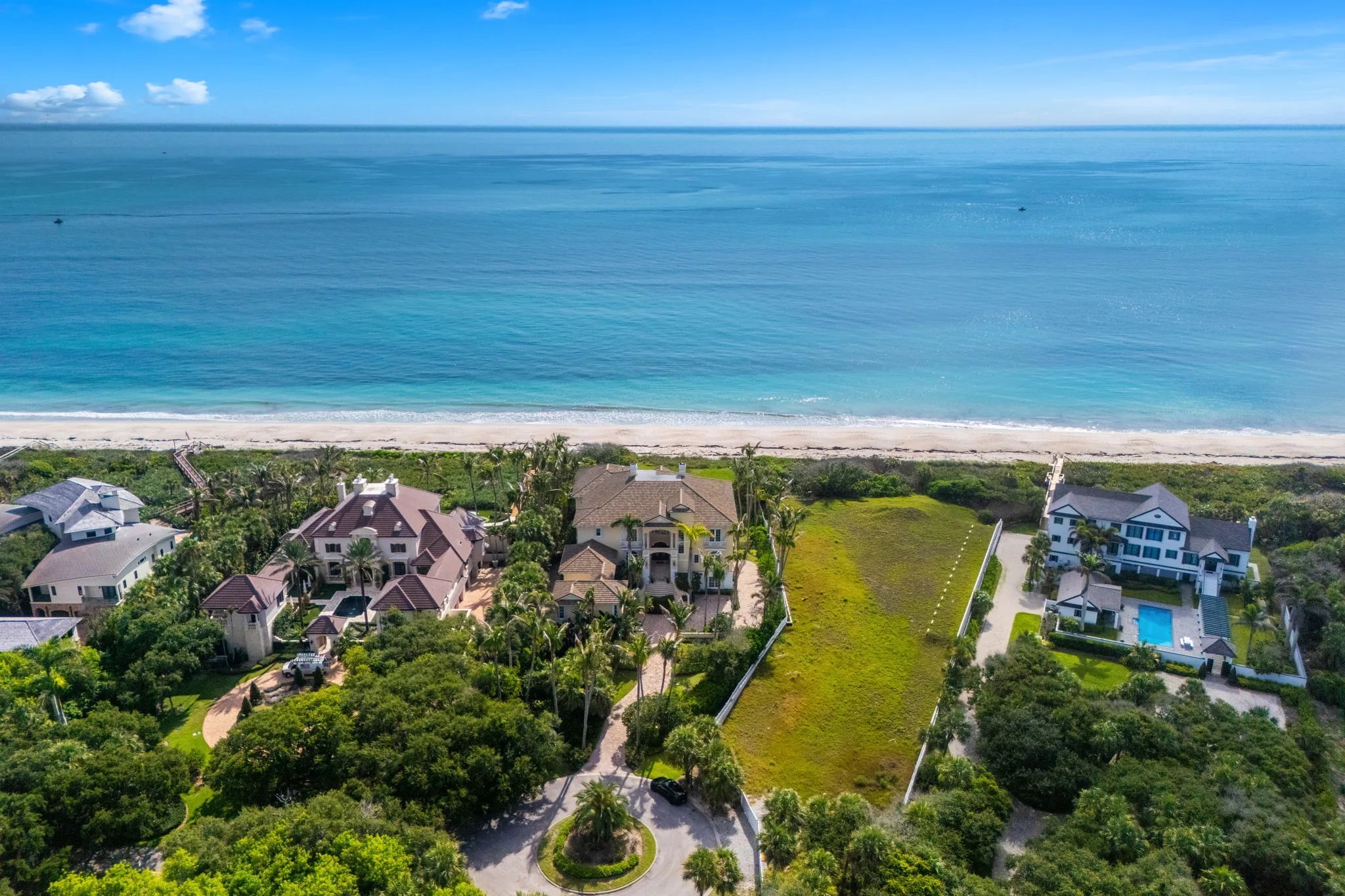Aerial of the estate and neighboring homes along the Atlantic coastline