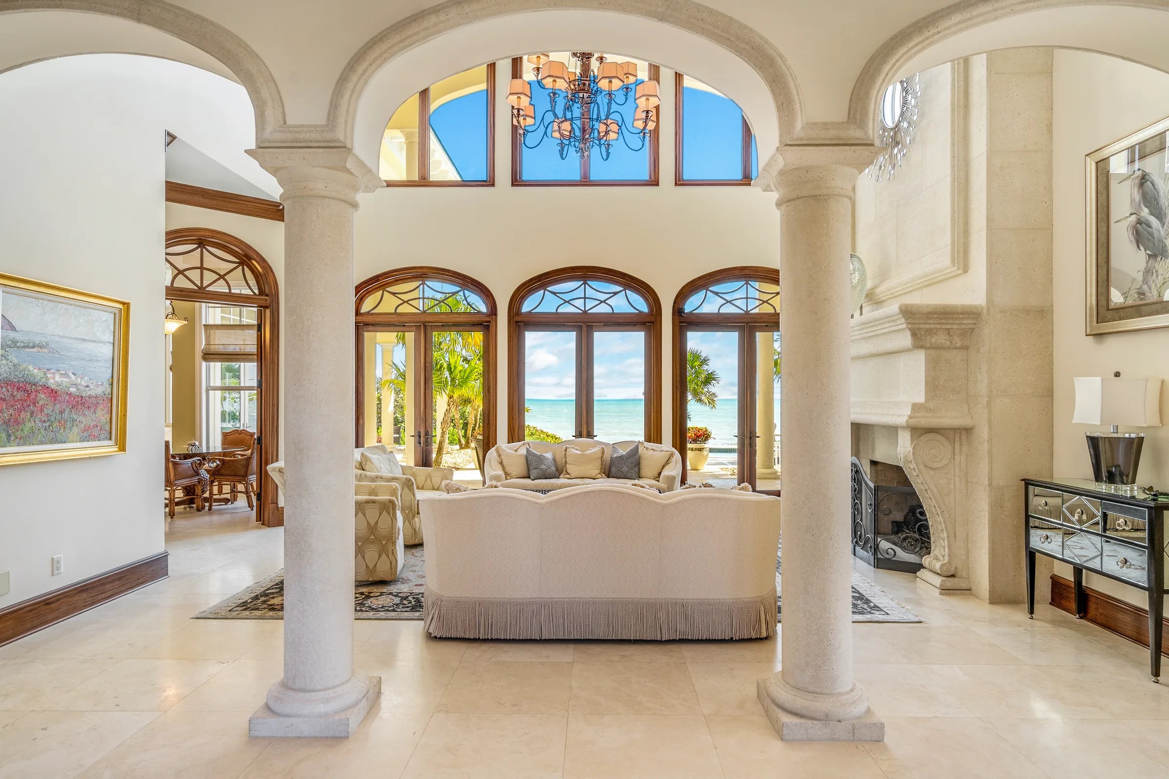 Tighter on conversation set with ocean doors